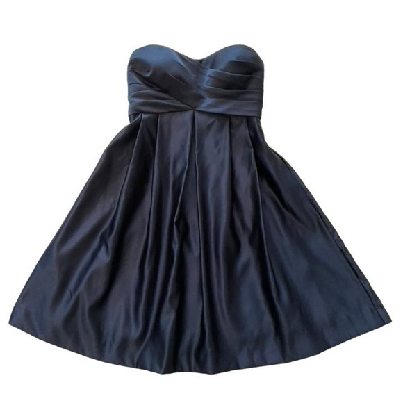 Bill Levkoff Navy Blue Satin Cocktail Bridesmaid Dress Size 8 EUC - Picture 2 of 10